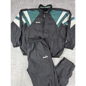 Vtg Diador Tracksuit Mens Large Black Windbreaker‎ 90s Colorblock 2 Piece Set